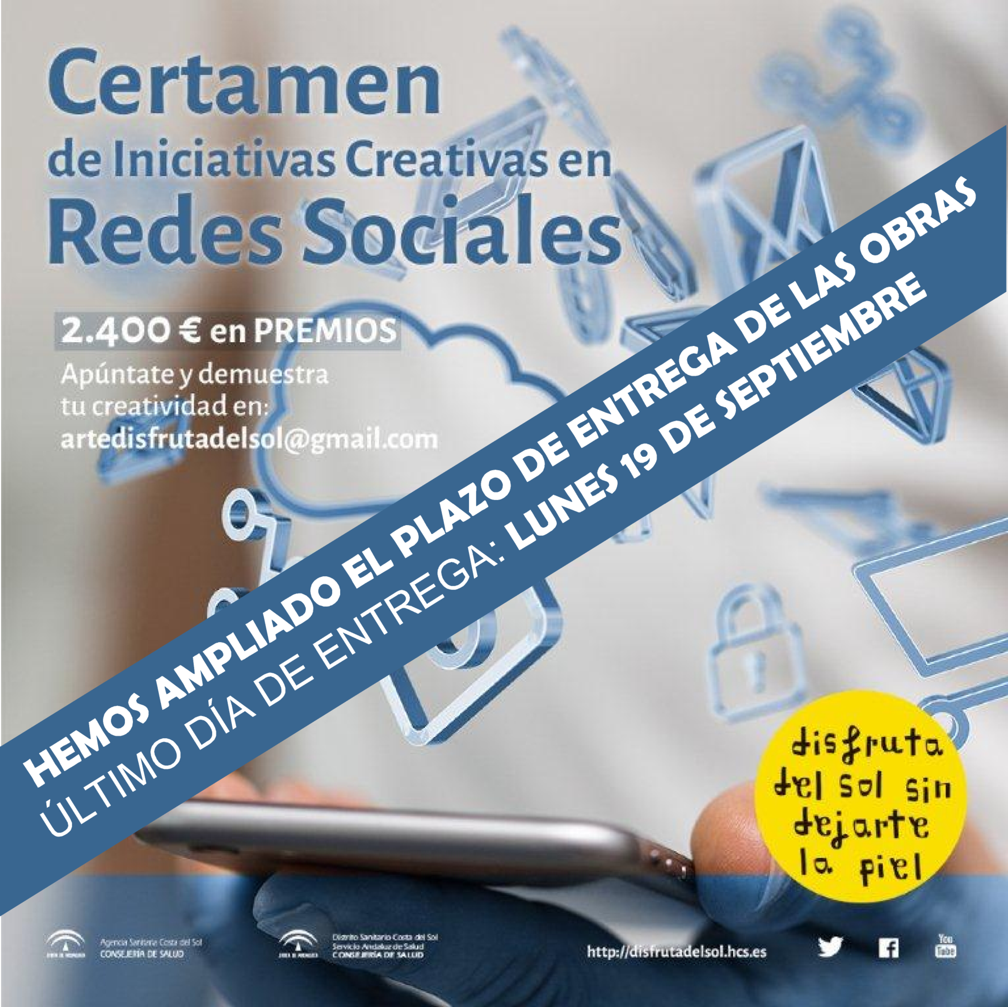Ampliado el plazo hasta el 19 de septiembre para el Certamen de Diseño de Piezas Creativas en redes sociales de la Campaña ‘Disfruta del sol sin dejarte la piel’