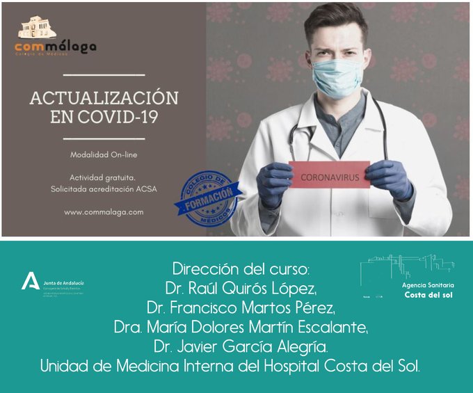 Profesionales del área de Medicina Interna del Hospital Costa del Sol dirigen un Curso online ‘Actualización en COVID-19’ organizado por el Colegio de Médicos de Málaga