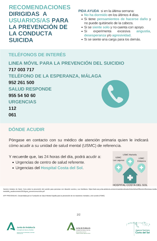Recomendaciones dirigidas a usuarios/as Prevención Conducta Suicida 3/3