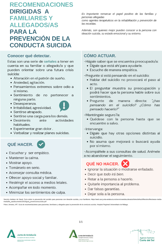 Recomendaciones dirigidas a familiares y allegados para la Prevención de la Conducta Suicida 2/2